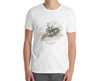 Motorfiets - Royal Enfield Classic - wit 100% katoen uniseks T-shirt met korte mouwen - Cutlooseart Original Studio Art