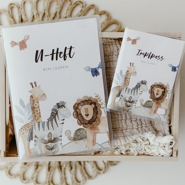 Personalisierte U-Heft Hülle / Impfpass Hülle als Geschenk zur Geburt / Untersuchungsheft Hülle / Impfausweis Hülle / Dschungeltiere