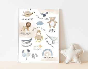 Affiche d'Affirmation/Affirmations pour Enfants "Bleu"