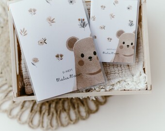 Personalized U booklet case / vaccination card case as a gift for birth / examination booklet case / vaccination card case / boho bear flowers