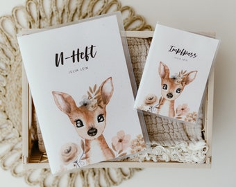 Personalized U booklet cover / vaccination card cover as a gift for birth / examination booklet cover / vaccination card cover / flowers deer