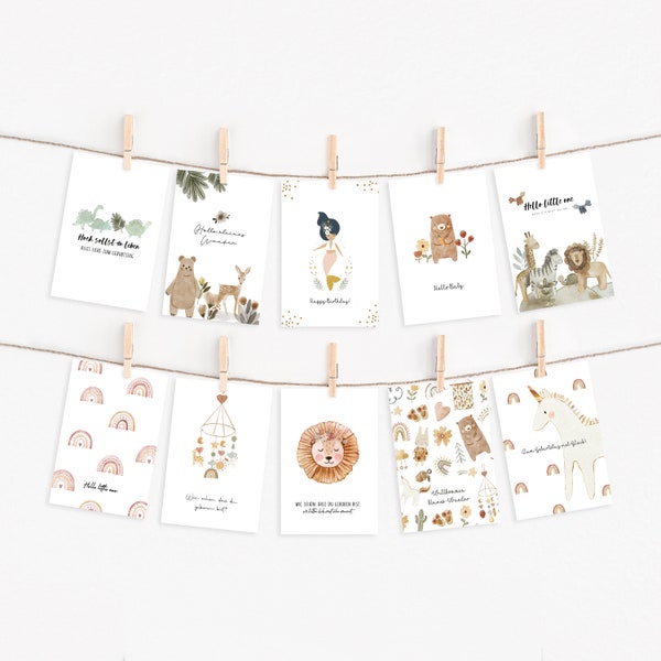 10 greeting cards in a set // Baby birth card // Birth postcard // Birth greeting card // Birthday card DIN A6 //