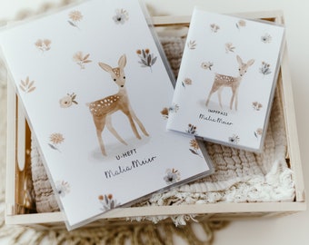 Personalized U booklet cover / vaccination card cover as a gift for birth / examination booklet cover / vaccination card cover / scattered flowers deer