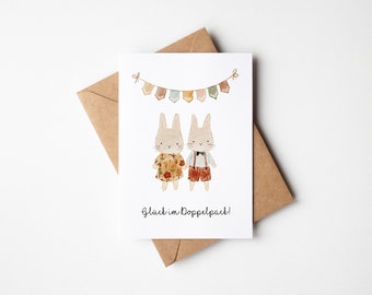 Birth Twins Card // Birth Cards Twins // Baby Cards Birth // DIN A6