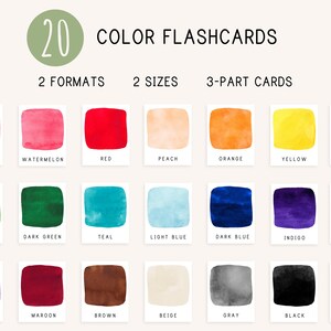 20 color cards watercolor early learning flashcards Montessori cards color recognition cards color identification cards homeschool rainbow