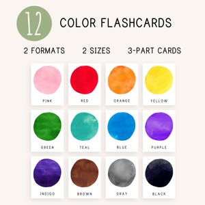 12 color cards watercolor flashcards early learning Montessori cards color recognition cards color identification cards homeschool rainbow