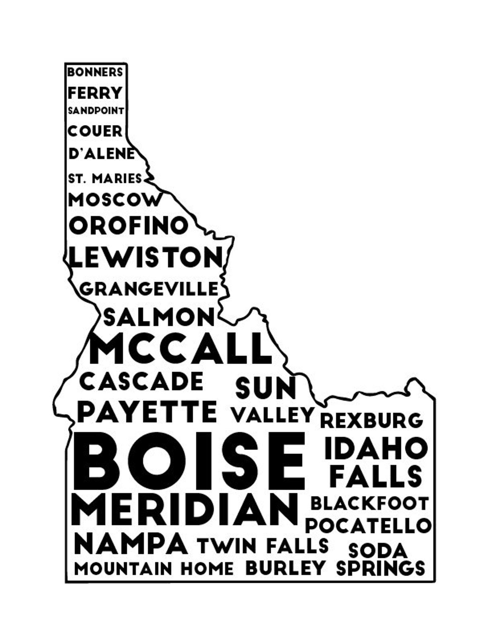 Idaho Cities Printable Wall Decor Idaho Home Decor Idaho Etsy