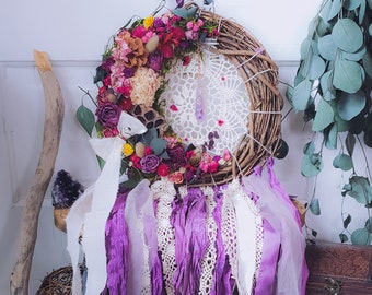 Moon goddess wreath, dried flower wreath, crystal wreath, large crystal wreath, witchy decor, boho decor, farmhouse style, farmhouse decor