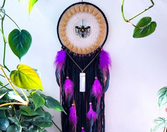 Dreamcatcher, dreamer, bee decor, native American made, boho home decor, mandala, unique wall hanging, gifts for her, witchy aesthetic