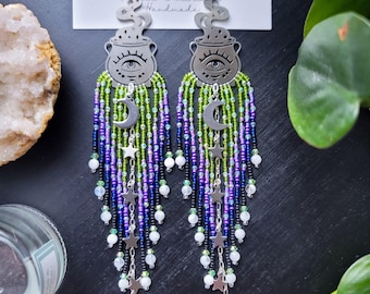 PRE-ORDER, Witches brew, beaded jewelry, beaded earrings, long earrings, Halloween earrings, goth earrings, witchy jewelry, spooky season