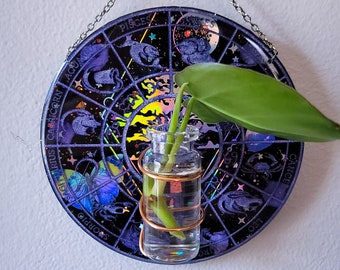 Propagation station, plant propagation, plant mom, witchy decor, witchy wall hanging, zodiac wheel, unique gifts, witchy gifts, moon decor