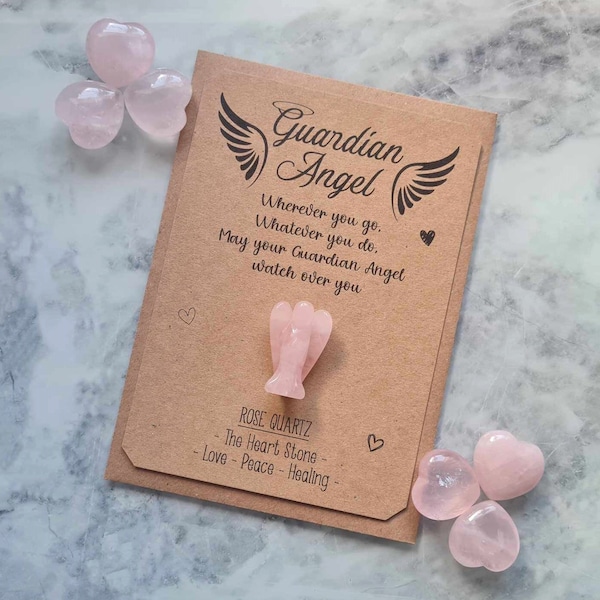 Guardian Angel Rose Quartz Gift. Pocket Angel. Love and Healing. Gemstone Rose Quartz Angel. Birthday Gift. Worry Angel. Genuine Rose Quartz