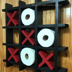 Tic Tac Toe Toilet Paper Holder Original Style, Bathroom Organizer Bathroom Rustic Wall Decor Toilet Paper Display Fun Home Decor image 3