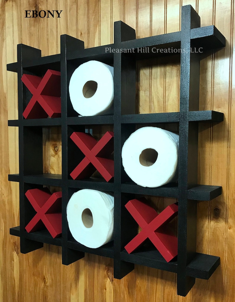 Tic Tac Toe Toilet Paper Holder Original Style, Bathroom Organizer Bathroom Rustic Wall Decor Toilet Paper Display Fun Home Decor image 3