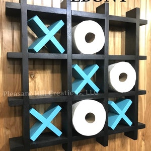 Tic Tac Toe Toilet Paper Holder Original Style, Bathroom Organizer Bathroom Rustic Wall Decor Toilet Paper Display Fun Home Decor EBONY