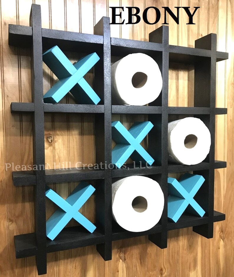 Tic Tac Toe Toilet Paper Holder Original Style, Bathroom Organizer Bathroom Rustic Wall Decor Toilet Paper Display Fun Home Decor EBONY