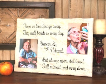 Those We Love Don't Go Away, They Walk Beside Us Everyday... Memorial and Bereavement Sign with Two Picture Holders, Sympathy Gift