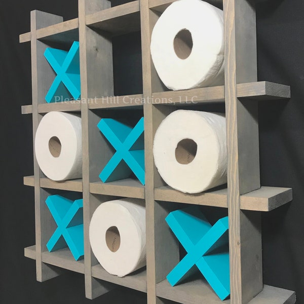 Tic Tac Toe Toilet Paper Holder- Original Style, Bathroom Organizer- Bathroom Rustic Wall Decor-  Toilet Paper Display- Fun Home Decor