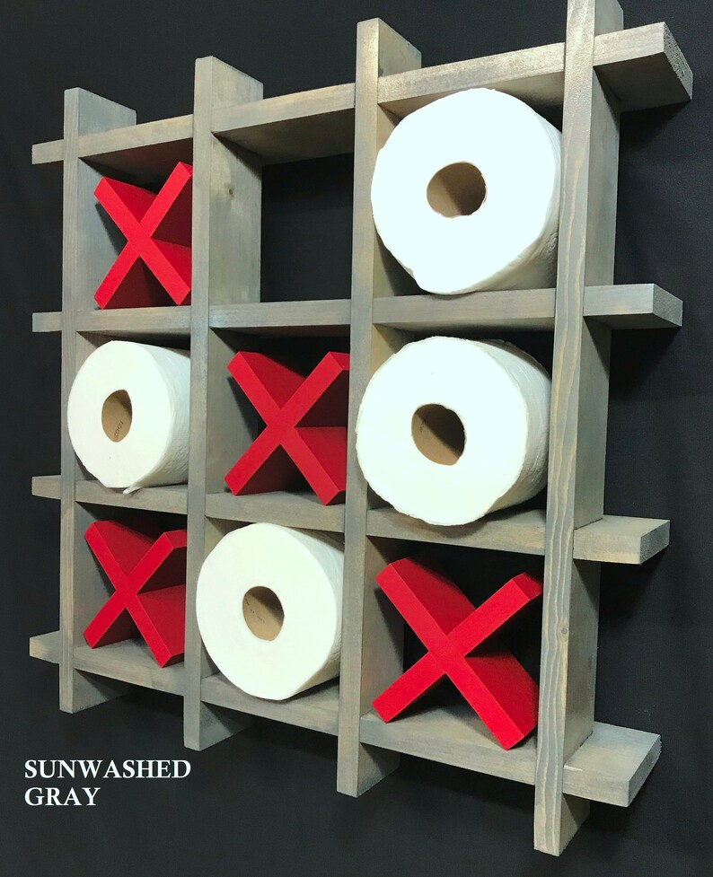Tic-Tac-Toe Toilet Paper Holder Bathroom Decor Toilet Paper SUNWASHED GRAY