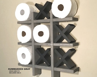Tic tac toe toilet paper holder, Bathroom Toilet paper storage, Wood bathroom Organizer, whimsicle home decor