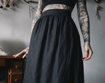 Black Linen Skirt / Wrap Skirt / Mid length / Hand made / Slow fashion