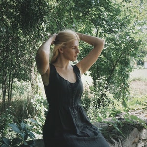 Black linen sundress / Lacing dress / Witch style image 1