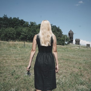 Black linen sundress / Lacing dress / Witch style image 6