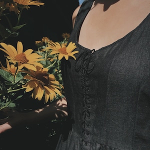 Black linen sundress / Lacing dress / Witch style image 7