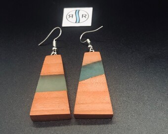 Legno di ciliegio con resina verde Seafoam, 925 Sterling