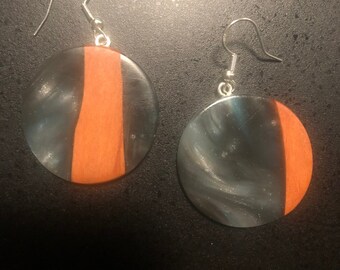 Legno di ciliegio con blu fumo, onice nero e resina satinata argento, ultra leggero, argento sterling 925