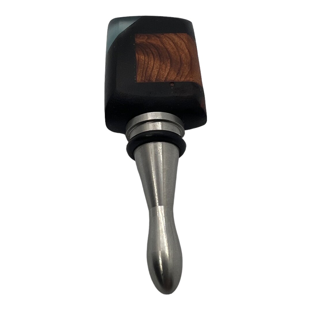 Black Walnut With Black and Blue Resin Wine Topper - Etsy