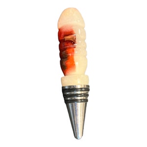 Pecan Wood with Deep Red and White Pearl Resin Wine Topper