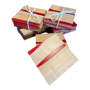 Tiger Maple with Red Coasters - Set of 4