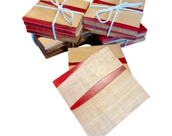 Acero Tigre con Sottobicchieri Rossi - Set di 4
