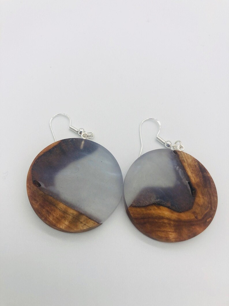 Earrings Maple Burl with Clear Resin Infused with Colors of The AB Sterling Silver Findings Aurora Borealis Collection Ultralight Weight