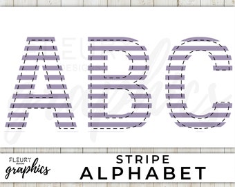 Stripe Alphabet Clipart - Digital PNG Purple Preppy Pattern - Faux Applique - Alphabet Font with Stripes - Instant Download - Commercial Use