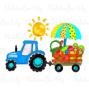 Summer Tractor Sublimation png Designs Download, Beach Truck png for Boy, Kids Summer png, Watercolor Summer clipart