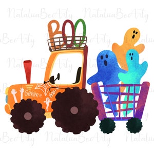 Halloween kids png, Halloween tractor Sublimation png Design Download, Hand drawn Halloween png