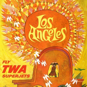 Original David Klein Poster  Fly TWA Superjets to Los Angeles C1959