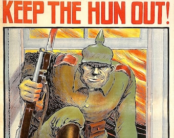 Original Vintage WWI War Savings Stamps Poster Keep the Hun Out by William Ireland