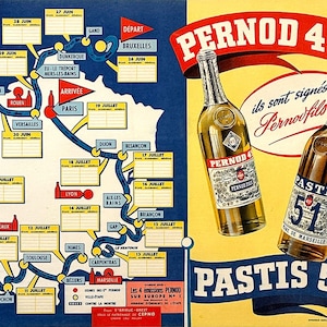Originele vintage Tour de France poster Pernod 1958 fietsen