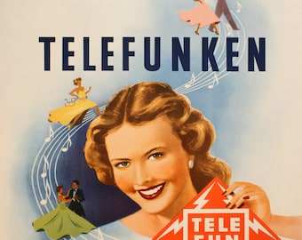 Original Vintage Telefunken Poster Radio Television 1955 Midcentury