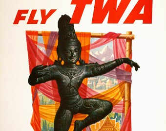 オリジナル デビッド クライン 1950 年代ポスター - Fly TWA The