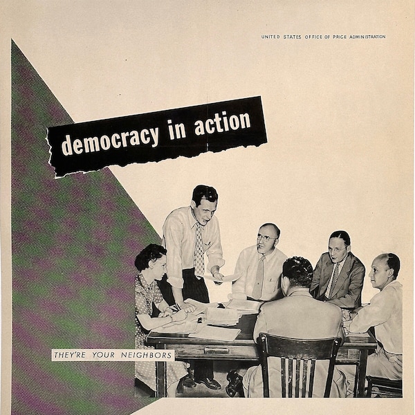 Original Vintage WWII Poster Democracy in Action OPA Rationen
