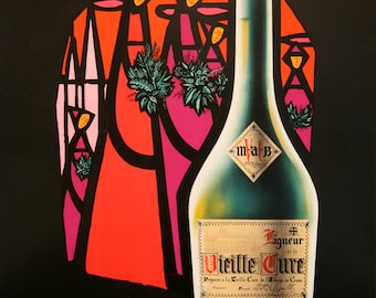 Original Vintage Liquor Poster Vieille Cure Black by Jacquelin Mosaic 1959