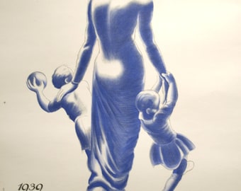 Poster originale Cappiello - Semaine Nationale de L'Enfance Small - Madre e figli