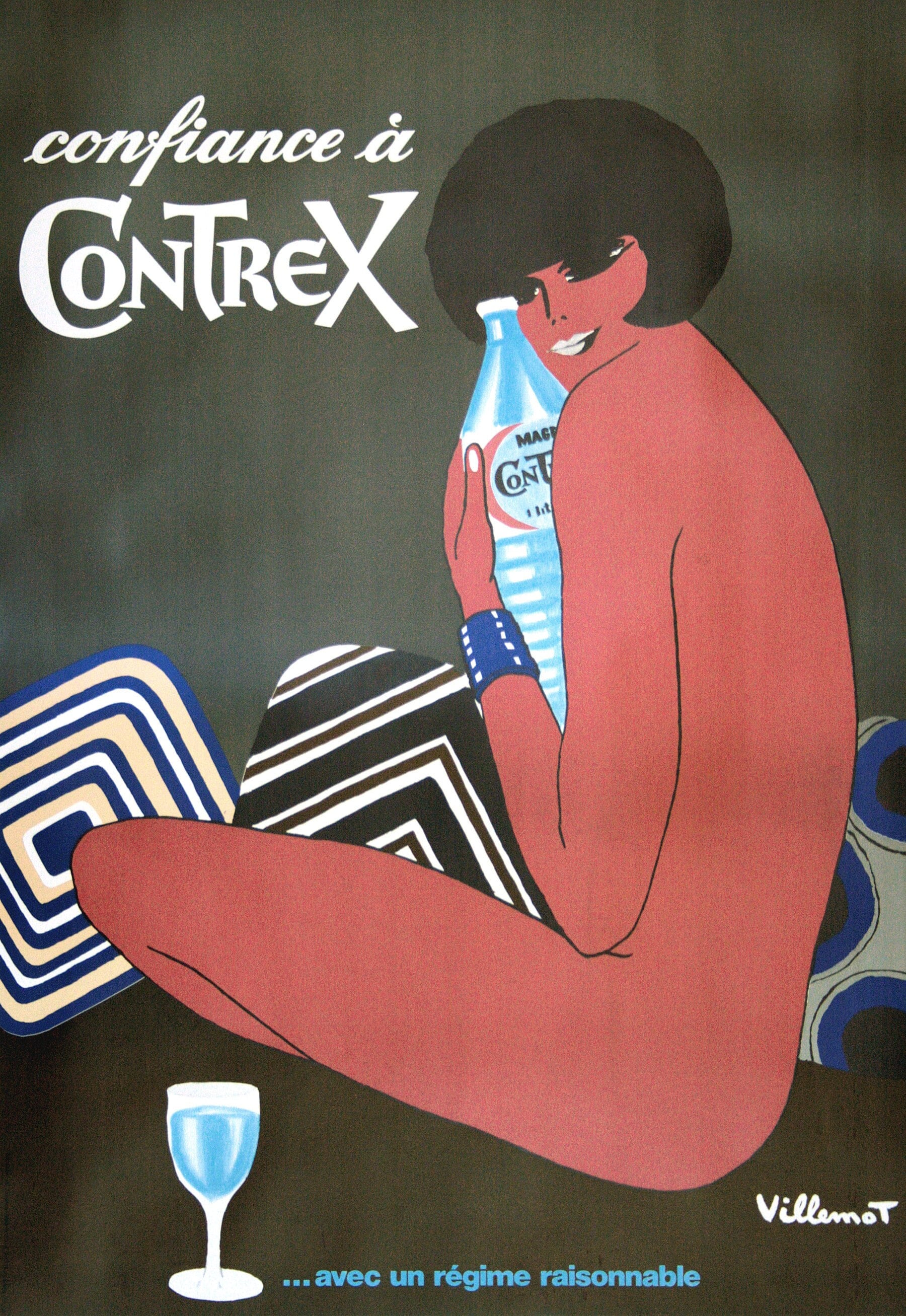 Original Bernard Villemot Vintage French Poster 1976 for Contre Water