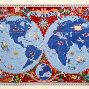 Original Air France Landkarte - Burgundy klein von Lucien Boucher 1952