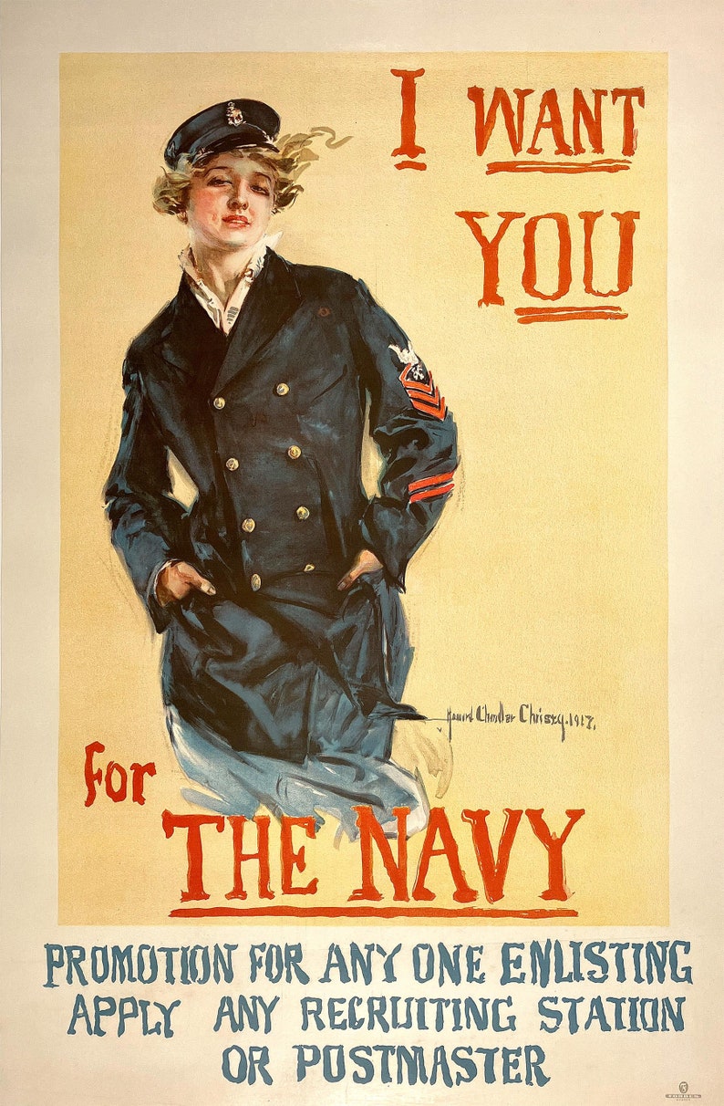 1917 WW1 I WANT YOU FOR THE NAVY AMERICAN WARTIME PATRIOTIC AD ART PRINT POSTER main image 0