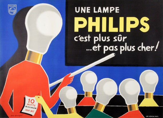 Vintage advertising poster reproduction. Lampe Philips
